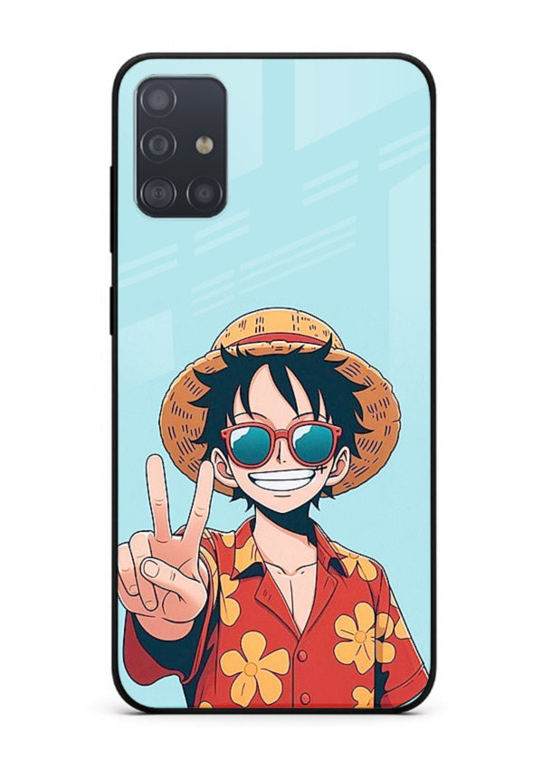 Peace Sign Traveler character artwork Samsung A51 glass back cover