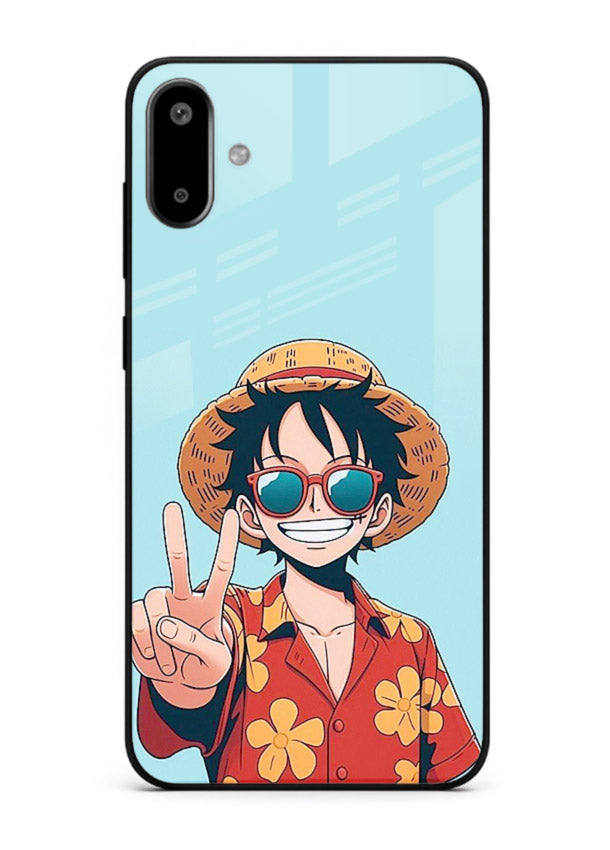 Peace Sign Traveler character artwork Samsung F06 5G glass back cover