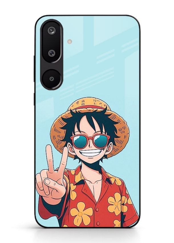 Peace Sign Traveler character artwork Samsung F16 5G glass back cover