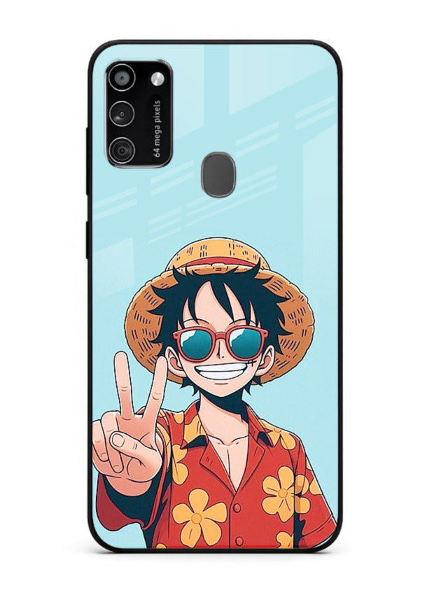 Peace Sign Traveler character artwork Samsung M21 glass back cover