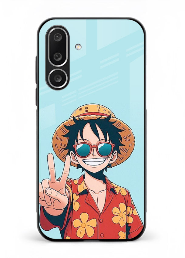 Peace Sign Traveler character artwork Samsung F56 5G glass back cover