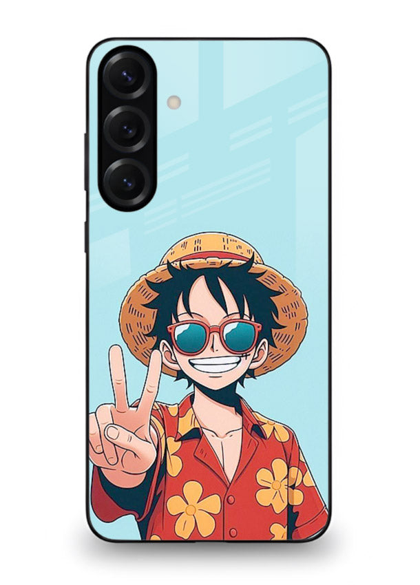 Peace Sign Traveler character artwork Samsung A55 5G glass back cover