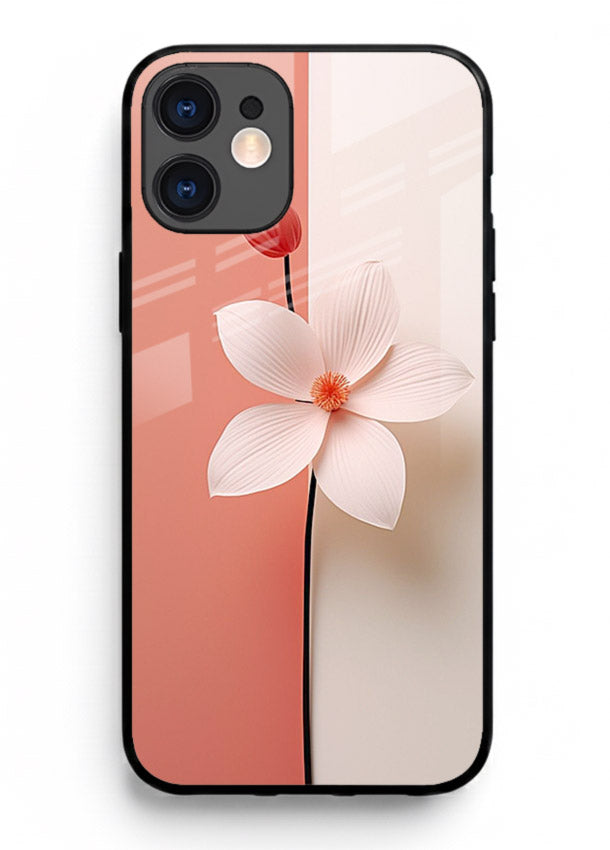 Peach blossom artwork on iphone 12 mini glass back cover with soft romantic tones.