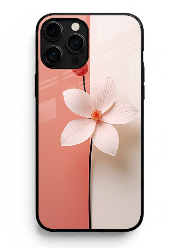 Peach blossom artwork on iphone 15 pro max glass back cover with soft romantic tones.