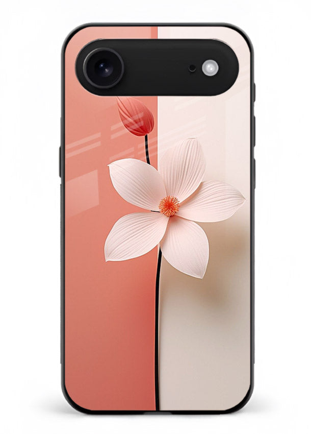 Peach blossom artwork on iphone 17 air glass back cover with soft romantic tones.