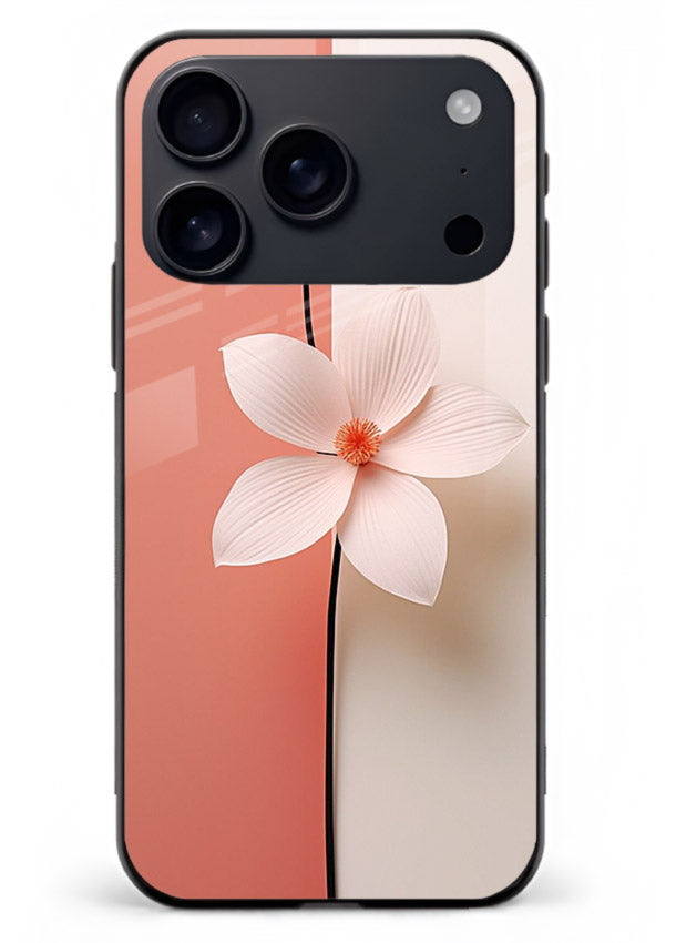 Peach blossom artwork on iphone 17 pro max glass back cover with soft romantic tones.