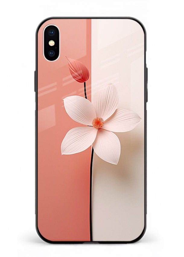 Peach blossom artwork on iphone xs max glass back cover with soft romantic tones.