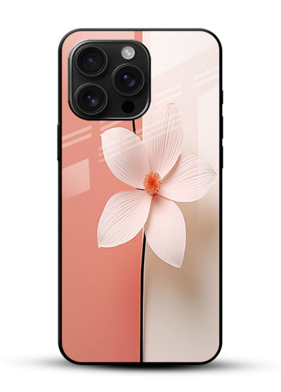 Peach blossom artwork on glossy vibrant premium glass back cover with soft romantic tones. - Angle Front