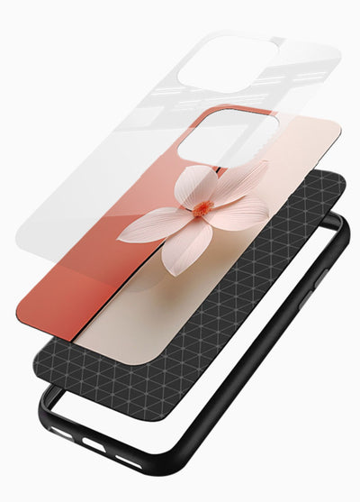 Peach blossom artwork on glossy vibrant premium glass back cover with soft romantic tones. - Angle Layers