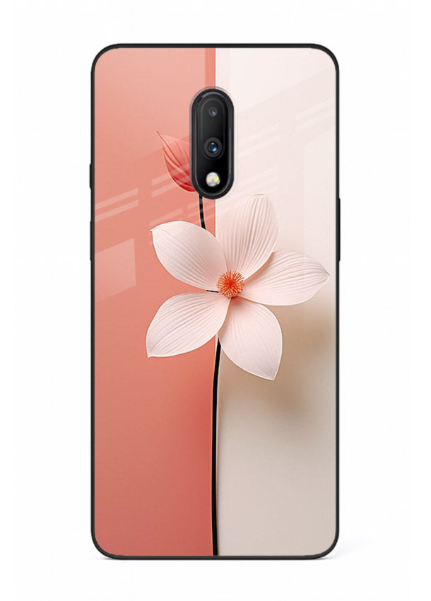 Peach blossom artwork on OnePlus 7 glass back cover with soft romantic tones.