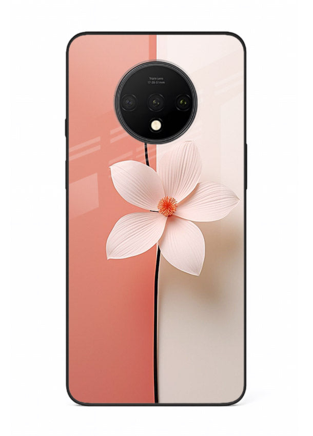 Peach blossom artwork on OnePlus 7T glass back cover with soft romantic tones.