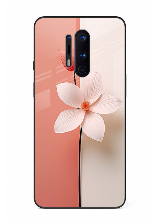 Peach blossom artwork on OnePlus 8 Pro glass back cover with soft romantic tones.
