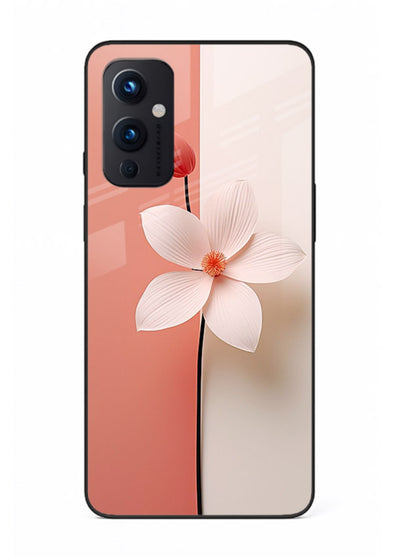 Peach blossom artwork on OnePlus 9 Pro glass back cover with soft romantic tones.