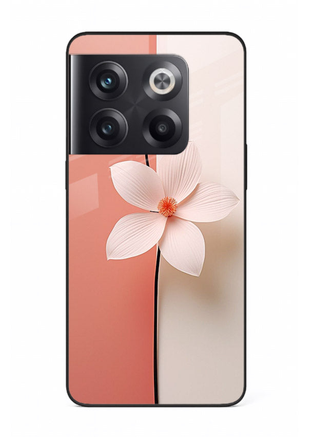 Peach blossom artwork on OnePlus 10T glass back cover with soft romantic tones.