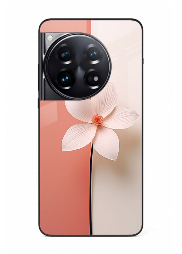Peach blossom artwork on OnePlus 12 glass back cover with soft romantic tones.