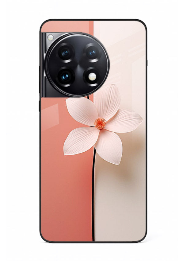 Peach blossom artwork on OnePlus 12R glass back cover with soft romantic tones.