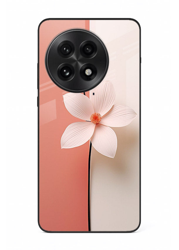 Peach blossom artwork on OnePlus 13 glass back cover with soft romantic tones.