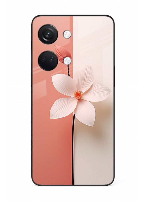 Peach blossom artwork on OnePlus Nord 3 glass back cover with soft romantic tones.