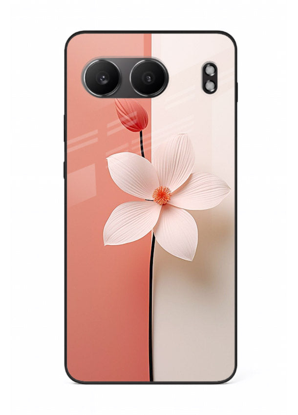 Peach blossom artwork on OnePlus Nord 4 glass back cover with soft romantic tones.