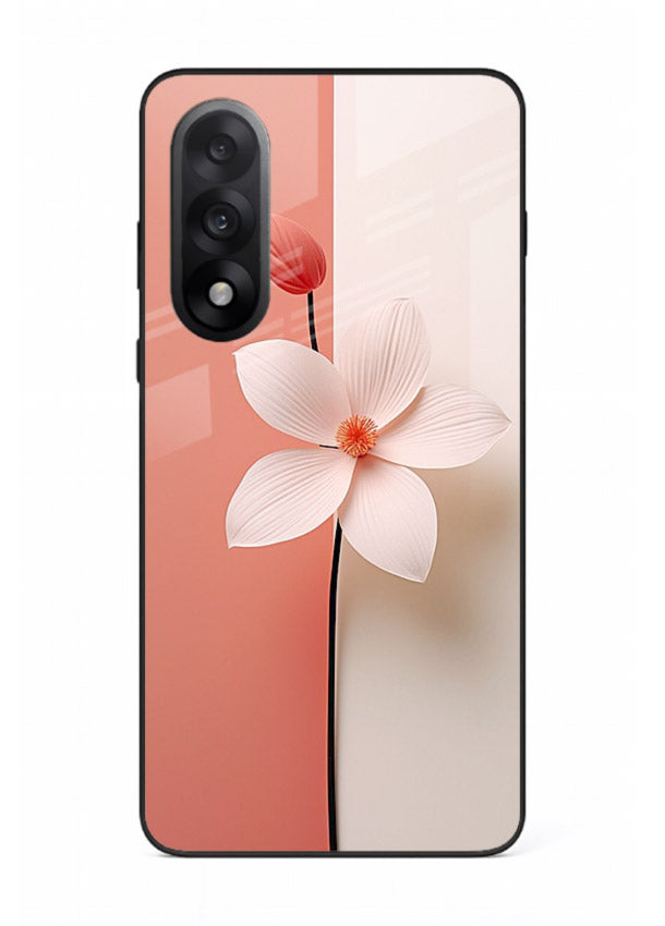 Peach blossom artwork on OnePlus Nord 5 glass back cover with soft romantic tones.