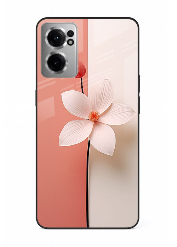 Peach blossom artwork on OnePlus Nord CE2 5G glass back cover with soft romantic tones.