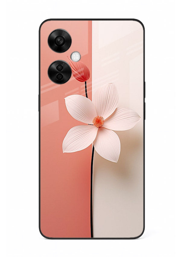 Peach blossom artwork on OnePlus Nord CE3 Lite glass back cover with soft romantic tones.