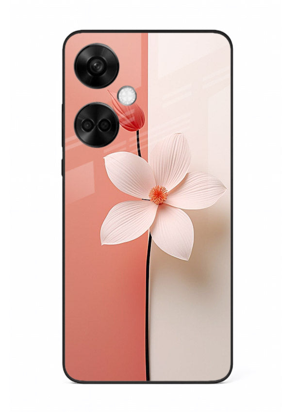 Peach blossom artwork on OnePlus Nord CE3 glass back cover with soft romantic tones.