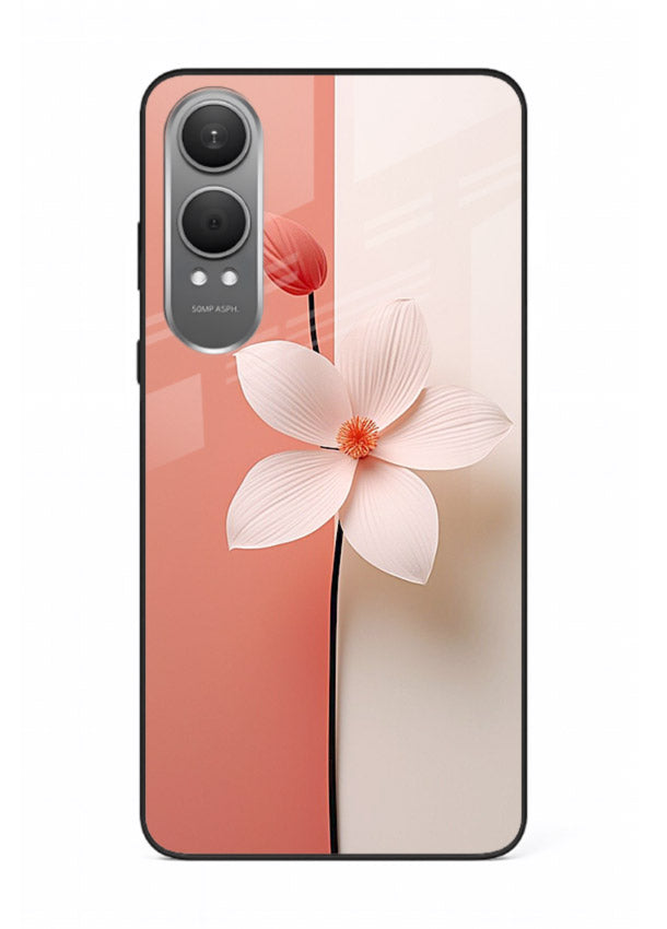 Peach blossom artwork on OnePlus Nord CE4 Lite glass back cover with soft romantic tones.