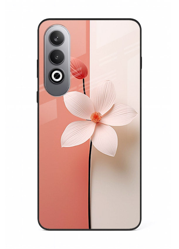 Peach blossom artwork on OnePlus Nord CE4 glass back cover with soft romantic tones.