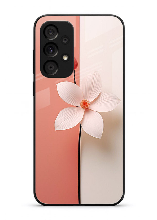 Peach blossom artwork on Samsung A23 5G glass back cover with soft romantic tones.