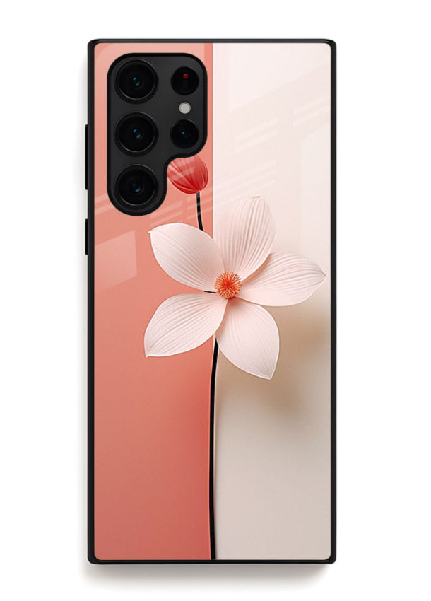 Peach blossom artwork on Samsung S22 Ultra glass back cover with soft romantic tones.