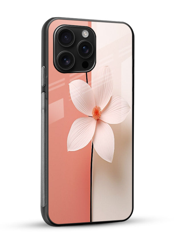 Peach blossom artwork on glossy vibrant premium glass back cover with soft romantic tones. - Angle Side