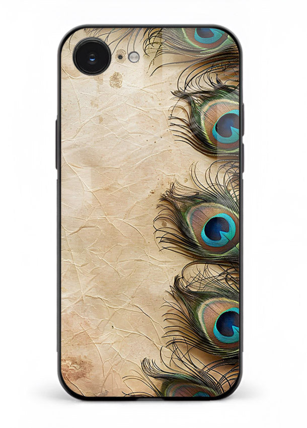 Peacock feather texture colorful pattern iphone 16e glass artistic royal case