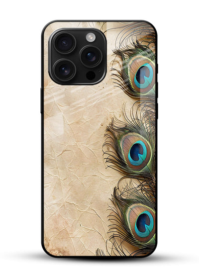 Peacock feather texture colorful pattern glossy vibrant premium glass artistic royal case - Angle Front