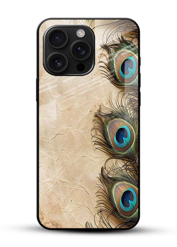 Peacock feather texture colorful pattern glossy vibrant premium glass artistic royal case - Angle Front