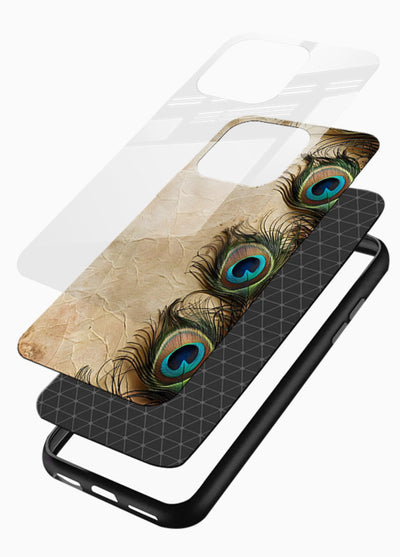 Peacock feather texture colorful pattern glossy vibrant premium glass artistic royal case - Angle Layers