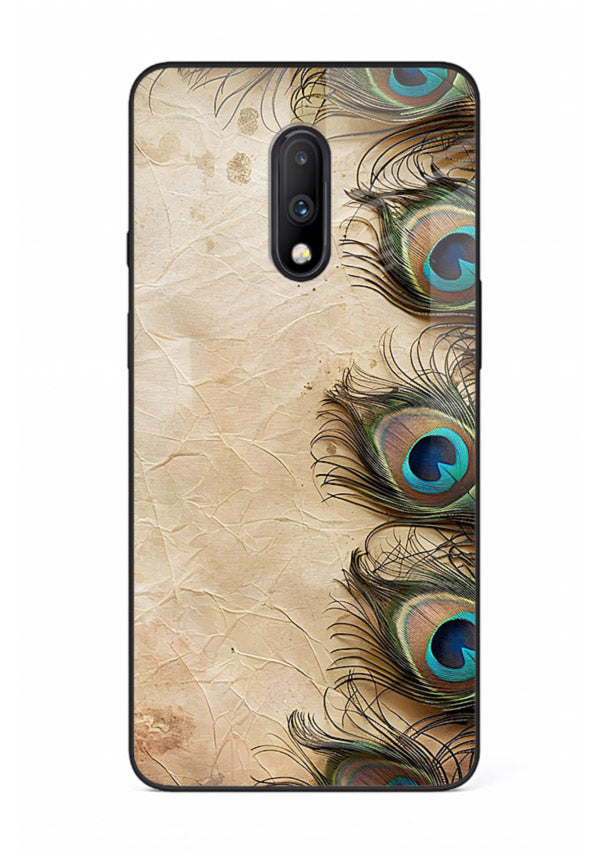 Peacock feather texture colorful pattern OnePlus 7 glass artistic royal case