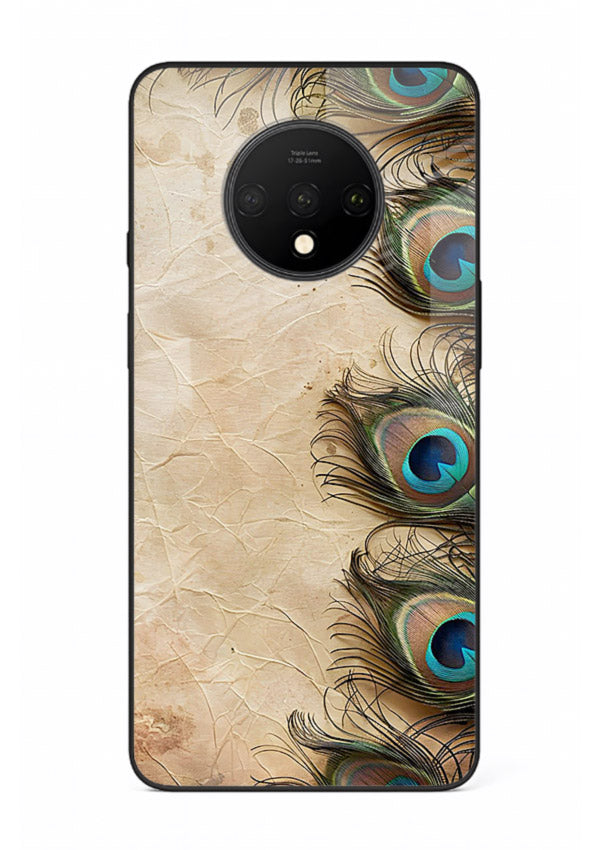Peacock feather texture colorful pattern OnePlus 7T glass artistic royal case