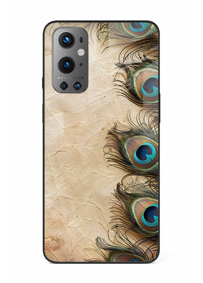 Peacock feather texture colorful pattern OnePlus 9 glass artistic royal case