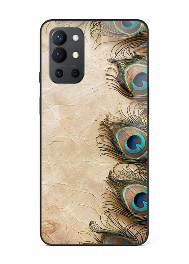 Peacock feather texture colorful pattern OnePlus 9R glass artistic royal case