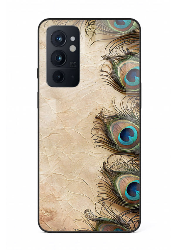 Peacock feather texture colorful pattern OnePlus 9RT glass artistic royal case