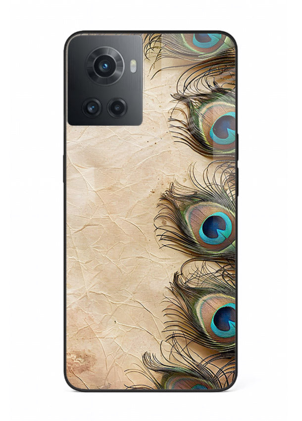 Peacock feather texture colorful pattern OnePlus 10R glass artistic royal case