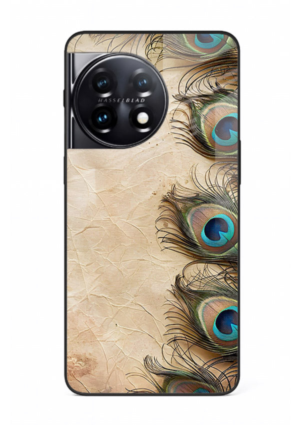 Peacock feather texture colorful pattern OnePlus 11R glass artistic royal case