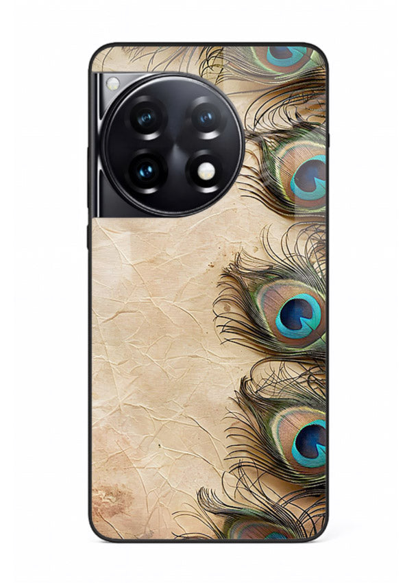 Peacock feather texture colorful pattern OnePlus 12R glass artistic royal case