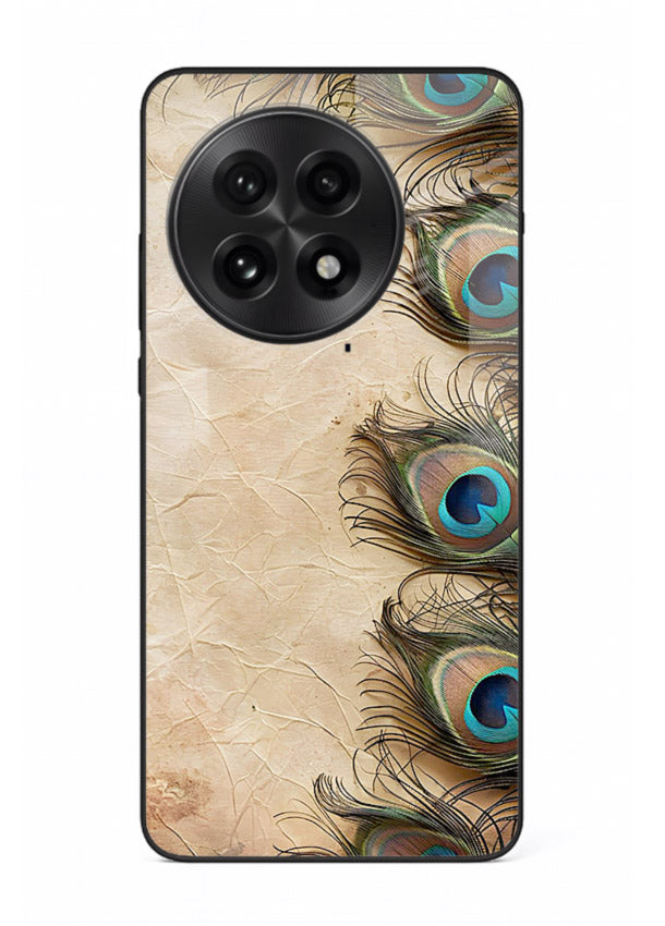 Peacock feather texture colorful pattern OnePlus 13R glass artistic royal case