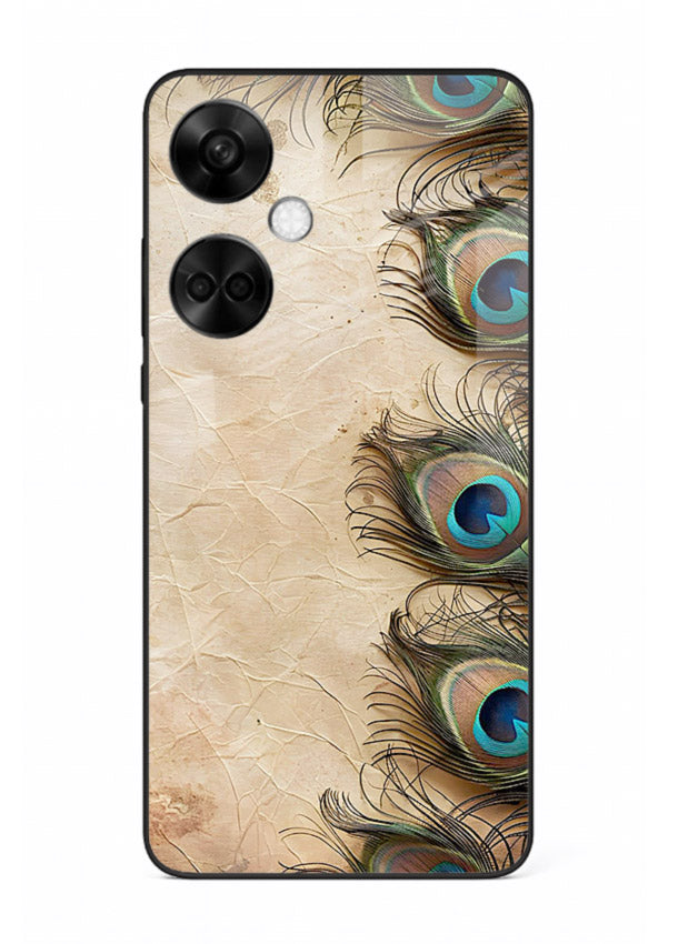 Peacock feather texture colorful pattern OnePlus Nord CE3 glass artistic royal case