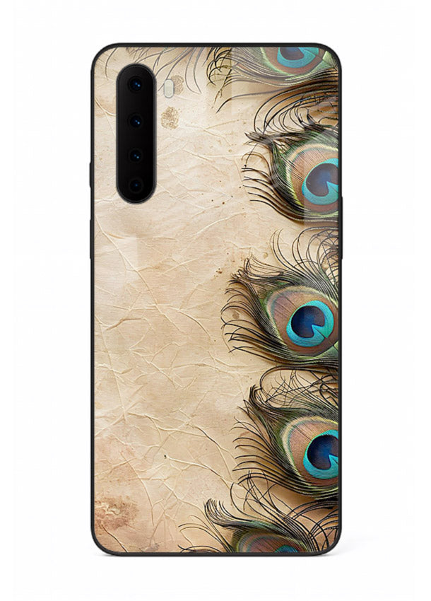 Peacock feather texture colorful pattern OnePlus Nord glass artistic royal case