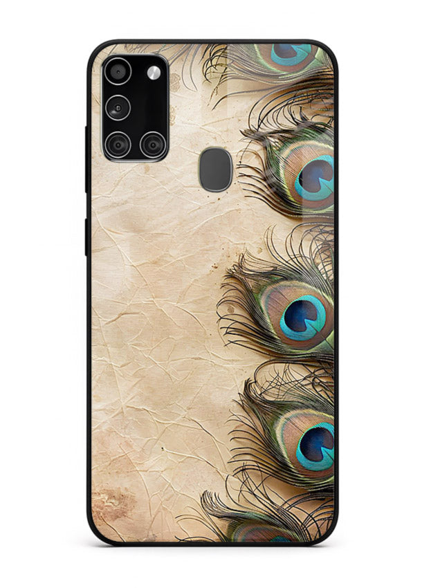 Peacock feather texture colorful pattern Samsung A21s glass artistic royal case
