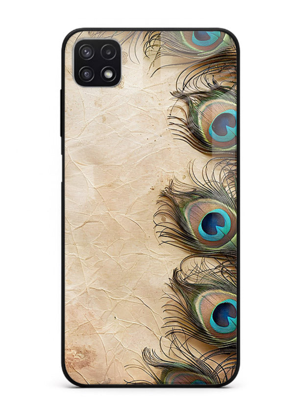 Peacock feather texture colorful pattern Samsung F42 5G glass artistic royal case