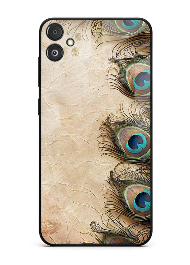 Peacock feather texture colorful pattern Samsung F05 5G glass artistic royal case